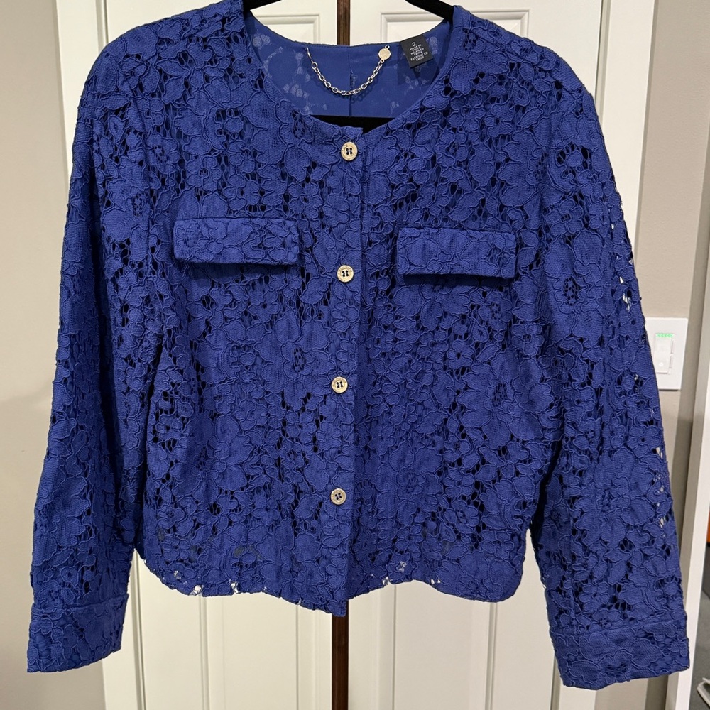 Black Label by Chico's™ Lace Button Up Cropped Blazer